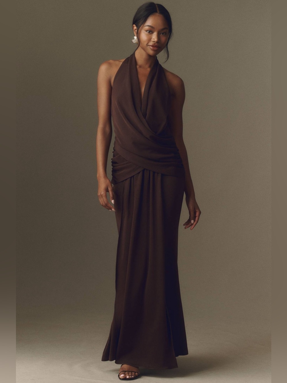 ELLIATT Simone Cowl Neck Maxi Dress Chocolate Brown Drape Formal Wedding Guest